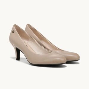 LifeStride Parigi Pump Taupe Womens Sz 9W Round Toe Kitten Heel Dress Shoe NEW